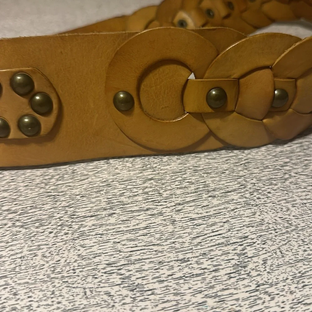 Betsey Johnson Studded Braided Leather Belt in Tan